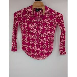 Maeve Anthropologie Women's Size 6 Pink Floral Geo Printed Button Down Blouse‎